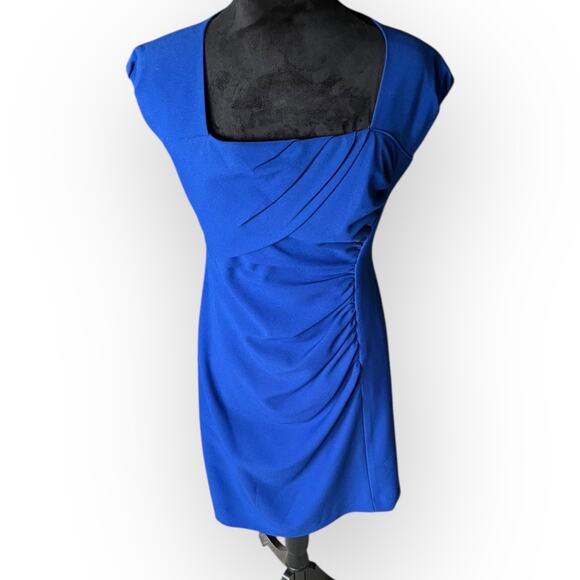 Tahari Women's Royal Blue Square Neck Rouched Sheath Cocktail Dress Size 6P - Picture 5 of 16